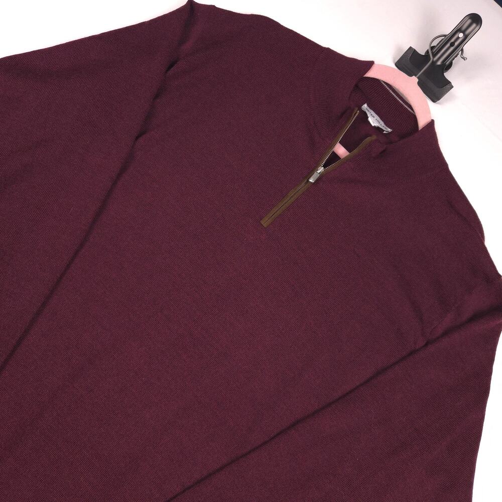 Peter Millar Crown Quarter Zip Sweater Mens XL Burgundy Merino Lyocell Quiet Lux